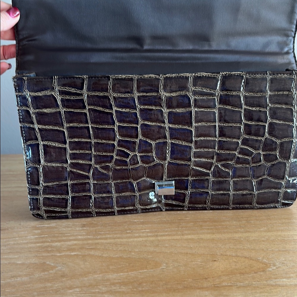 Murval Brown Crocodile-Embossed Clutch - Picture 3 of 5